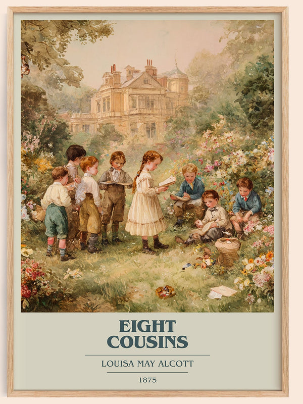 Eight Cousins book cover book poster by Louisa May Alcott – framed literary art print