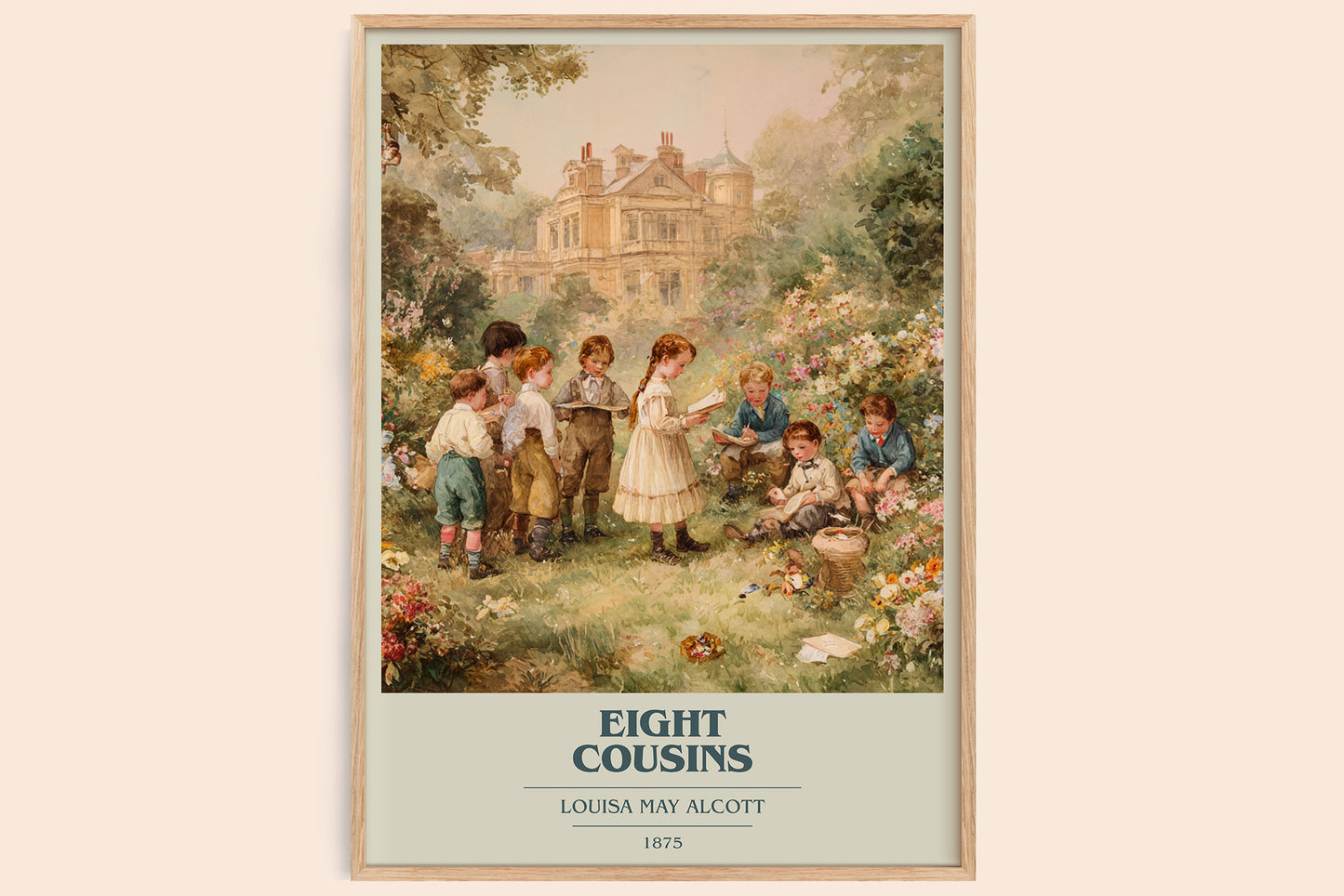 Eight Cousins book cover book poster by Louisa May Alcott – framed literary art print