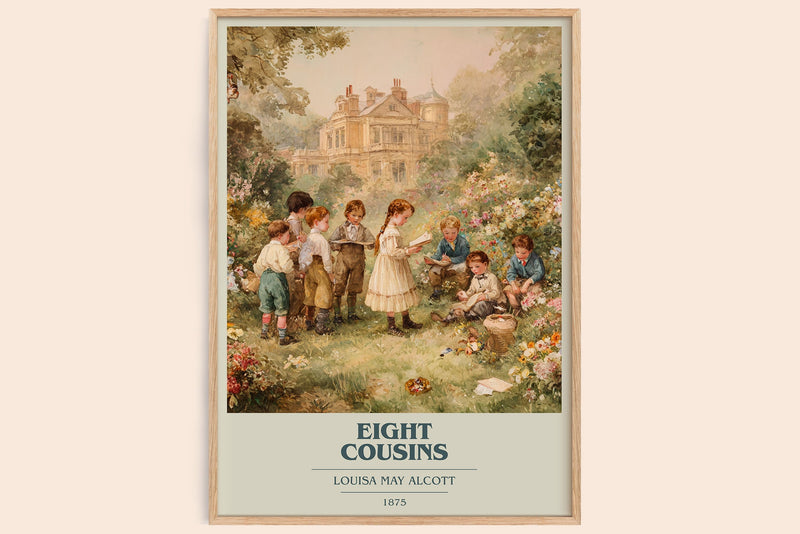 Eight Cousins book cover book poster by Louisa May Alcott – framed literary art print