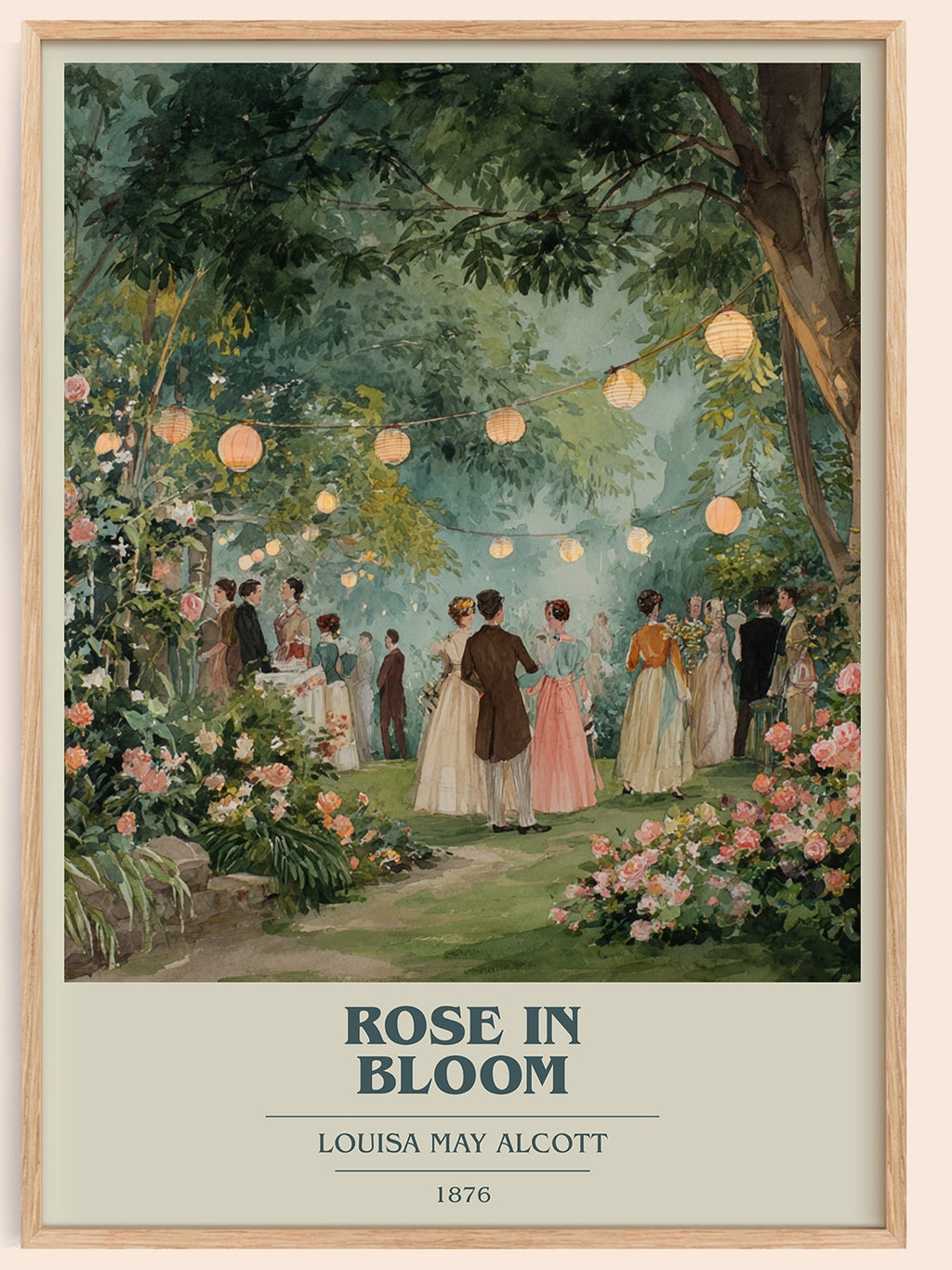 Rose In Bloom book cover book poster by Louisa May Alcott – framed literary art print