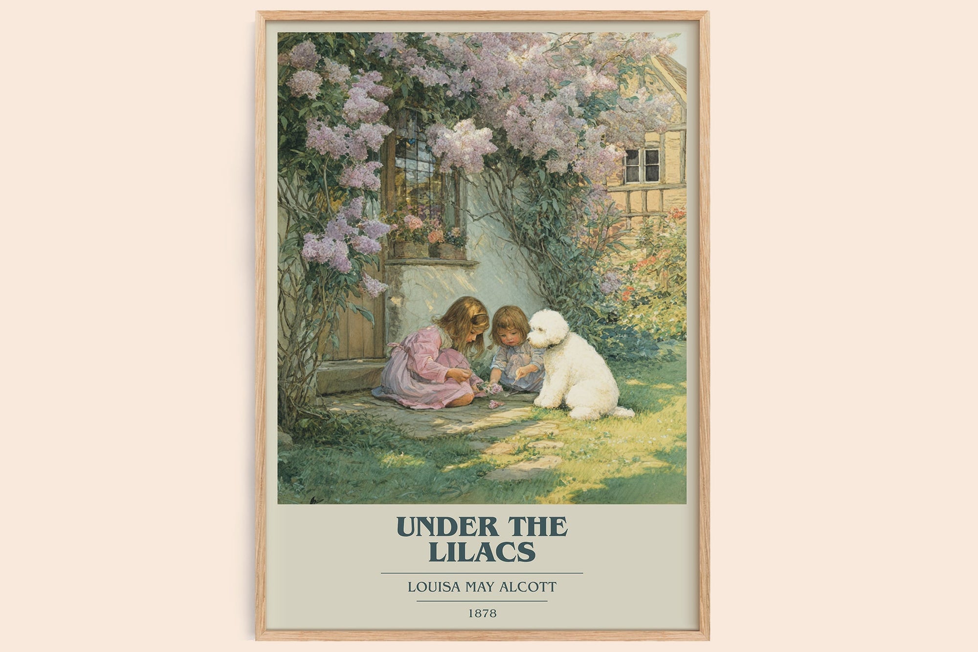 Under the Lilacs book cover book poster by Louisa May Alcott – framed literary art print