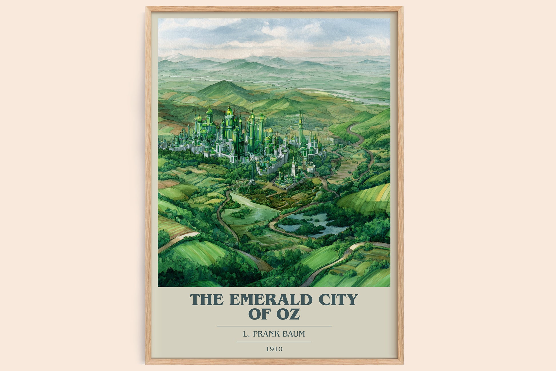The Emerald City of Oz book cover book poster by L. Frank Baum – framed literary art print