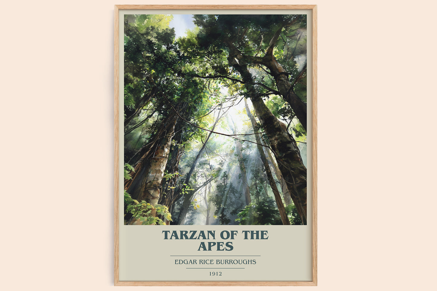 Tarzan of the Apes book cover book poster by Edgar Rice Burroughs – framed literary art print