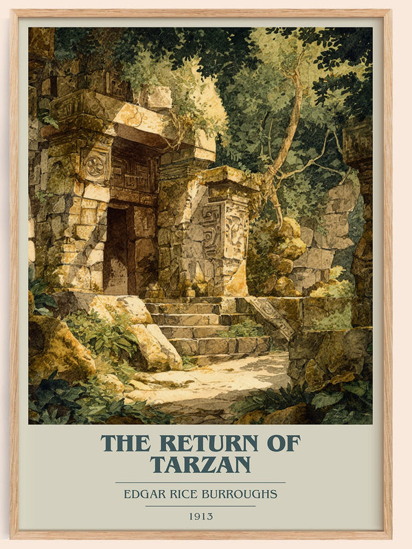 The Return Of Tarzan book cover book poster by Edgar Rice Burroughs – framed literary art print