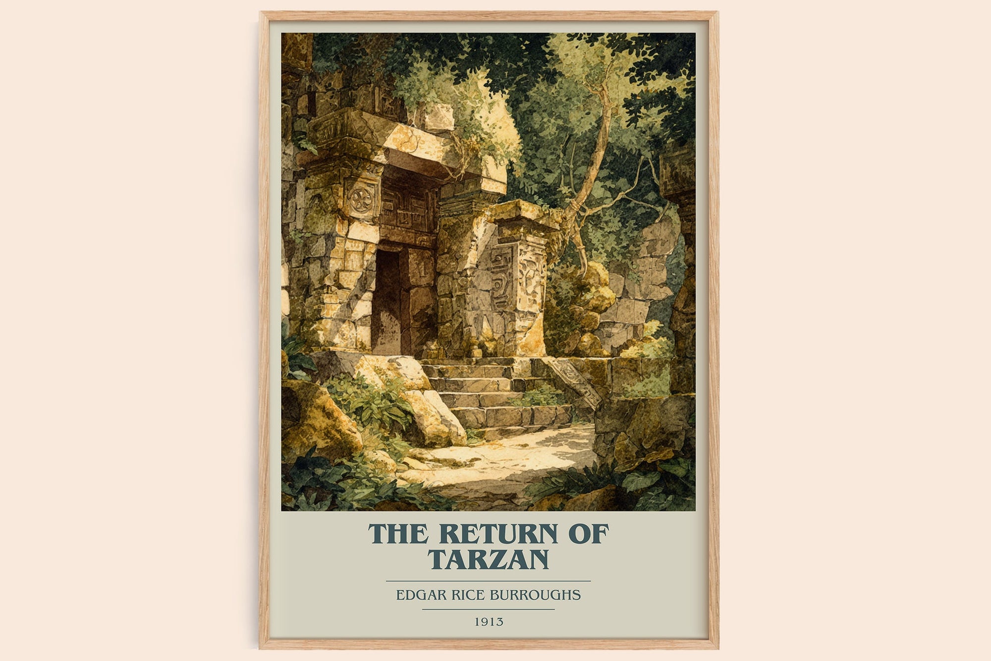 The Return Of Tarzan book cover book poster by Edgar Rice Burroughs – framed literary art print