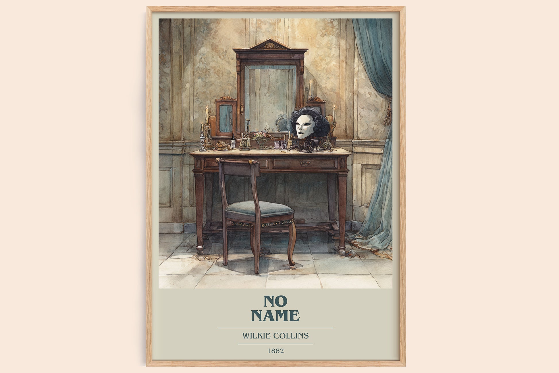 No Name book cover print in frame leaning in hallway – classic literature wall art