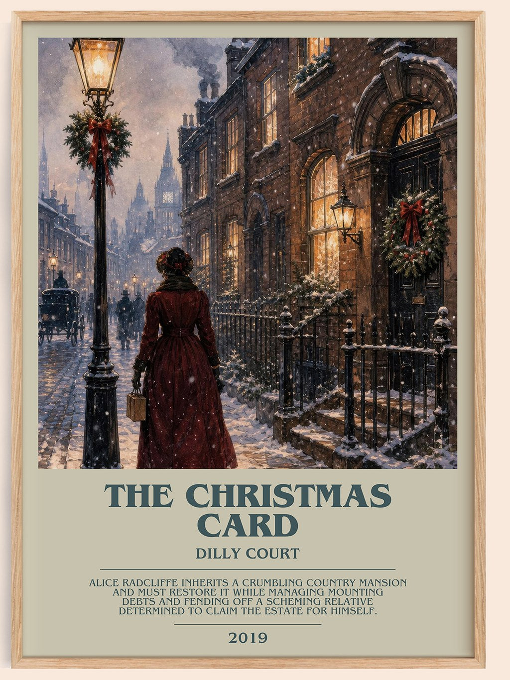 The Christmas Card bookish book poster by Dilly Court – framed literary art print