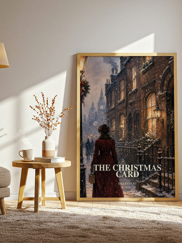 The Christmas Card watercolour print in frame leaning in hallway – historical fiction wall art