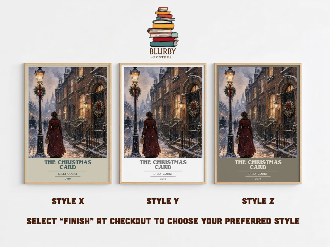 The Christmas Card book cover print in frame leaning in hallway – historical fiction wall art (mockup)