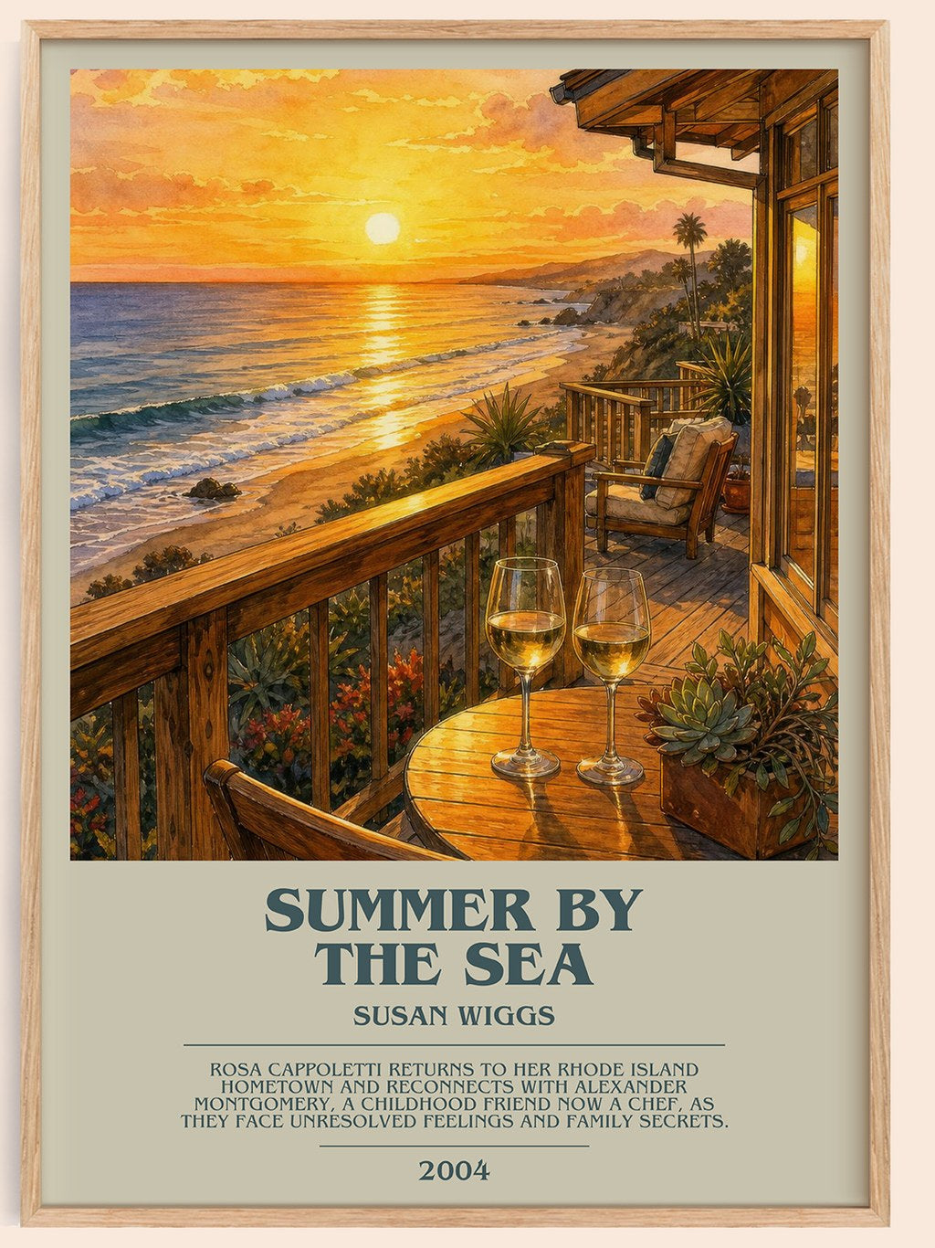 Summer by the Sea bookish book poster by Susan Wiggs – framed literary art print