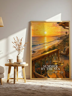 Summer by the Sea watercolour print in frame leaning in hallway – romance wall art