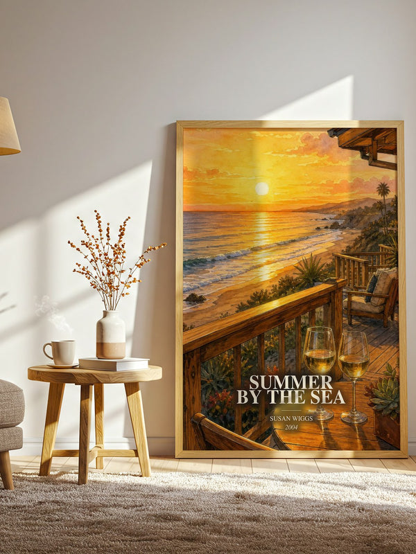 Summer by the Sea watercolour print in frame leaning in hallway – romance wall art