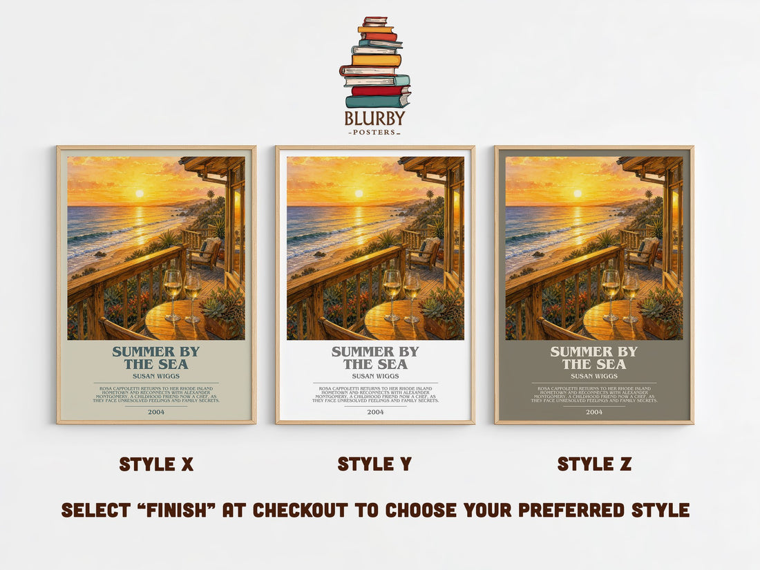 Summer by the Sea bookish print in frame leaning in hallway – romance wall art (mockup)