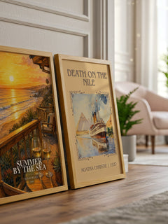 Summer by the Sea watercolour print framed by window – literary home decor