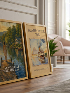 Summer at Willow Lake watercolour print framed by window – literary home decor