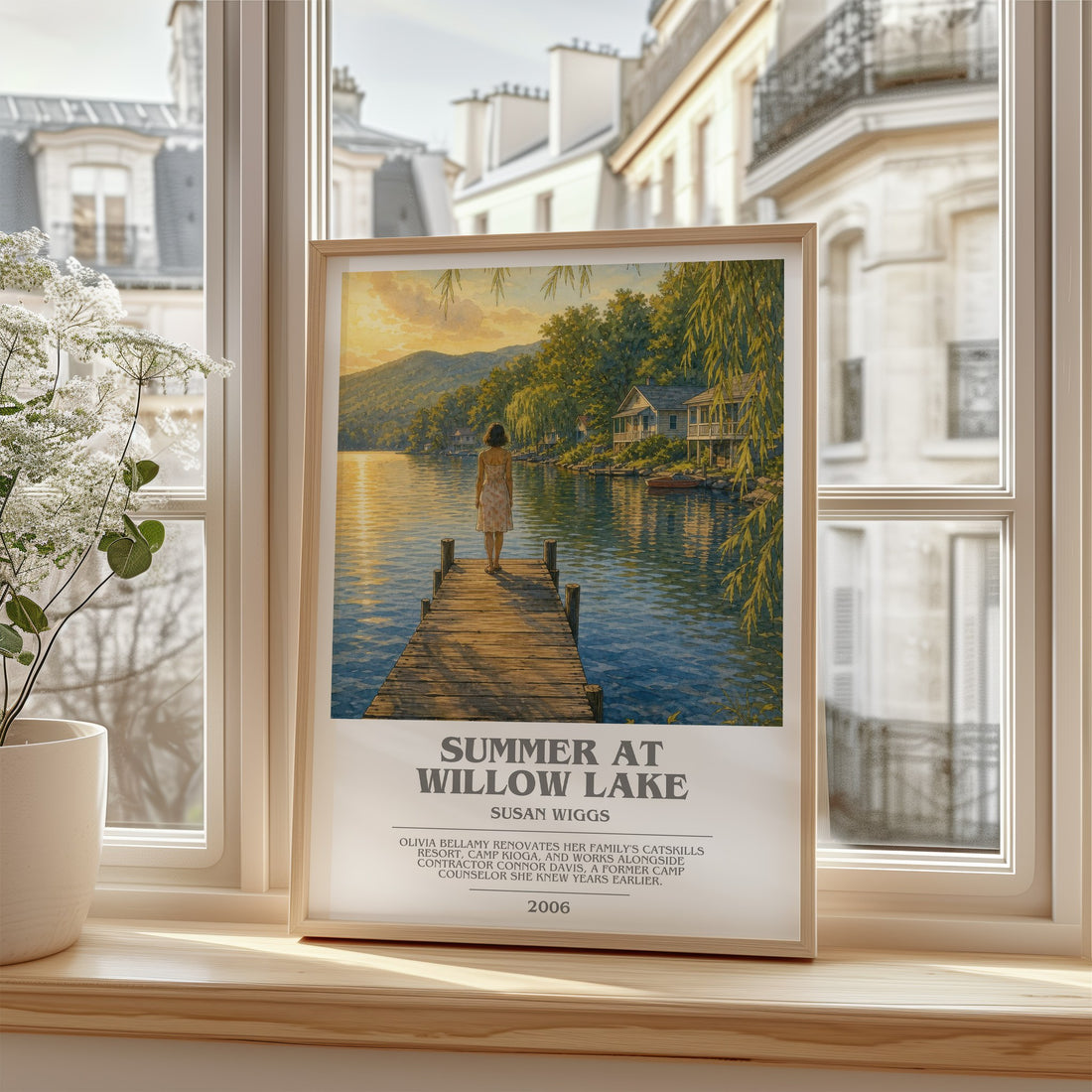 Summer at Willow Lake bookish poster colour and style options – Susan Wiggs book art
