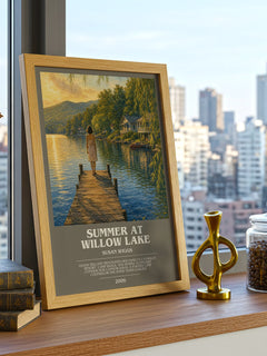 Summer at Willow Lake bookish print framed by window – literary home decor