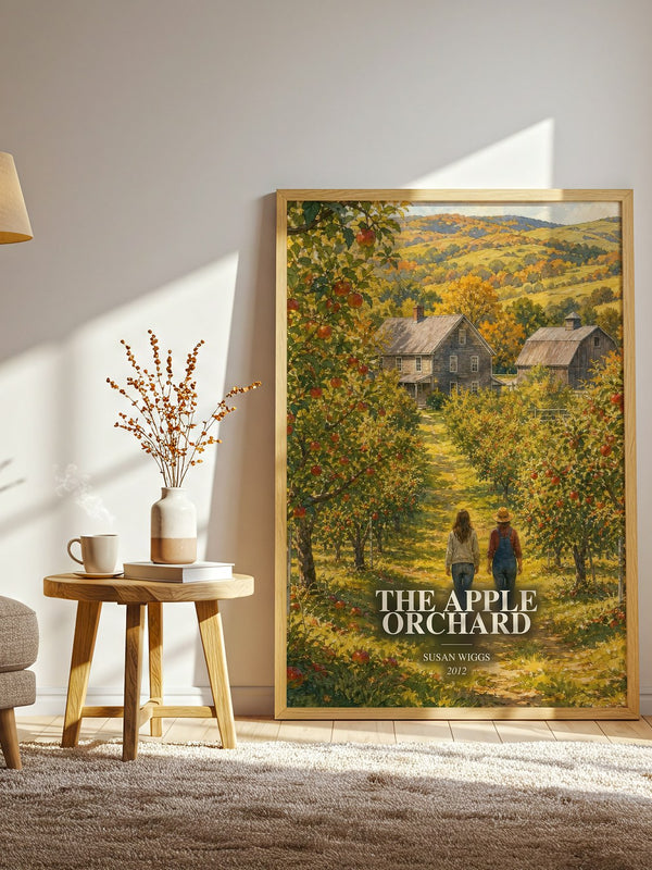 The Apple Orchard watercolour print in frame leaning in hallway – romance wall art