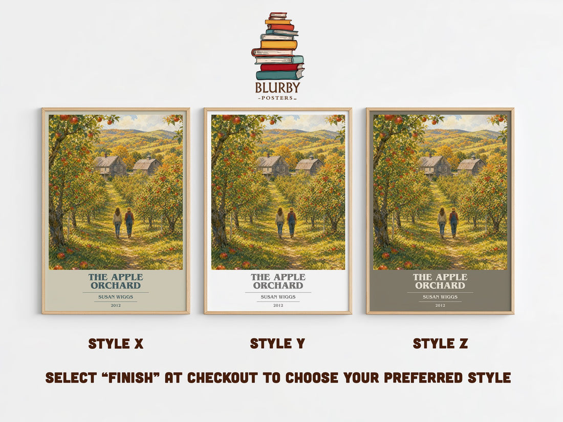The Apple Orchard book cover print in frame leaning in hallway – romance wall art (mockup)