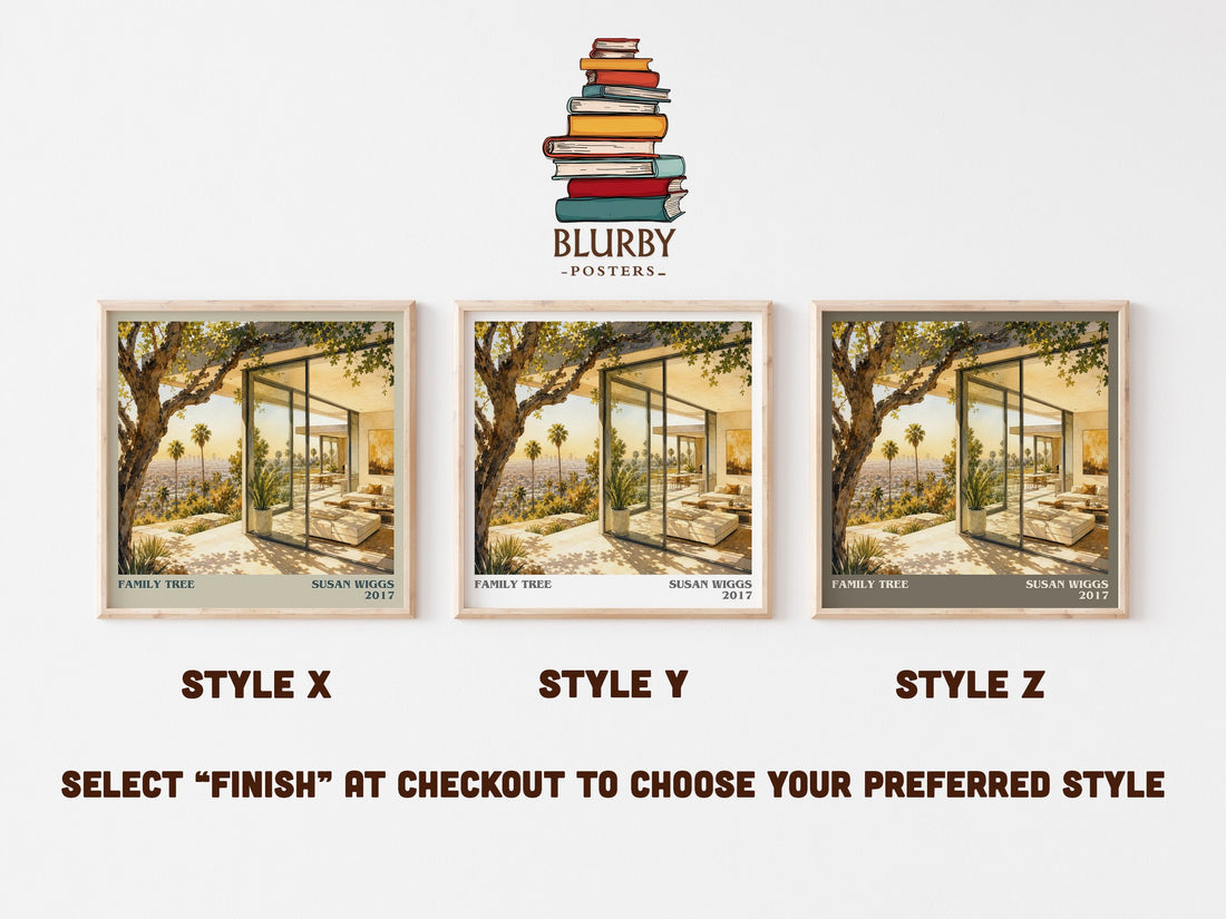 Family Tree literary print in frame leaning in hallway – contemporary fiction wall art (mockup)