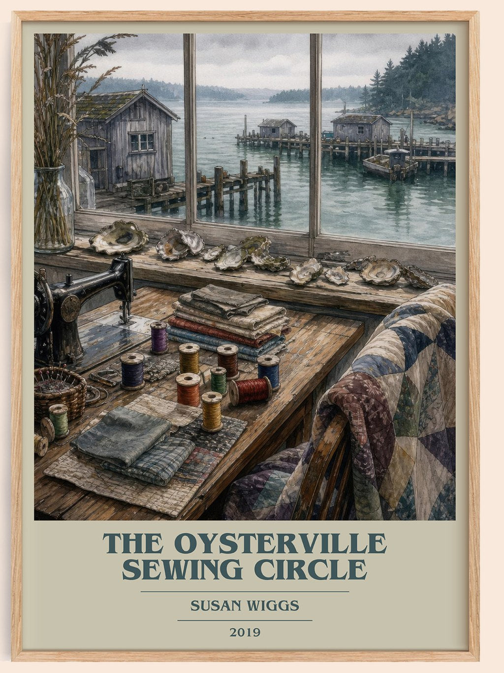 The Oysterville Sewing Circle book cover book poster by Susan Wiggs – framed literary art print