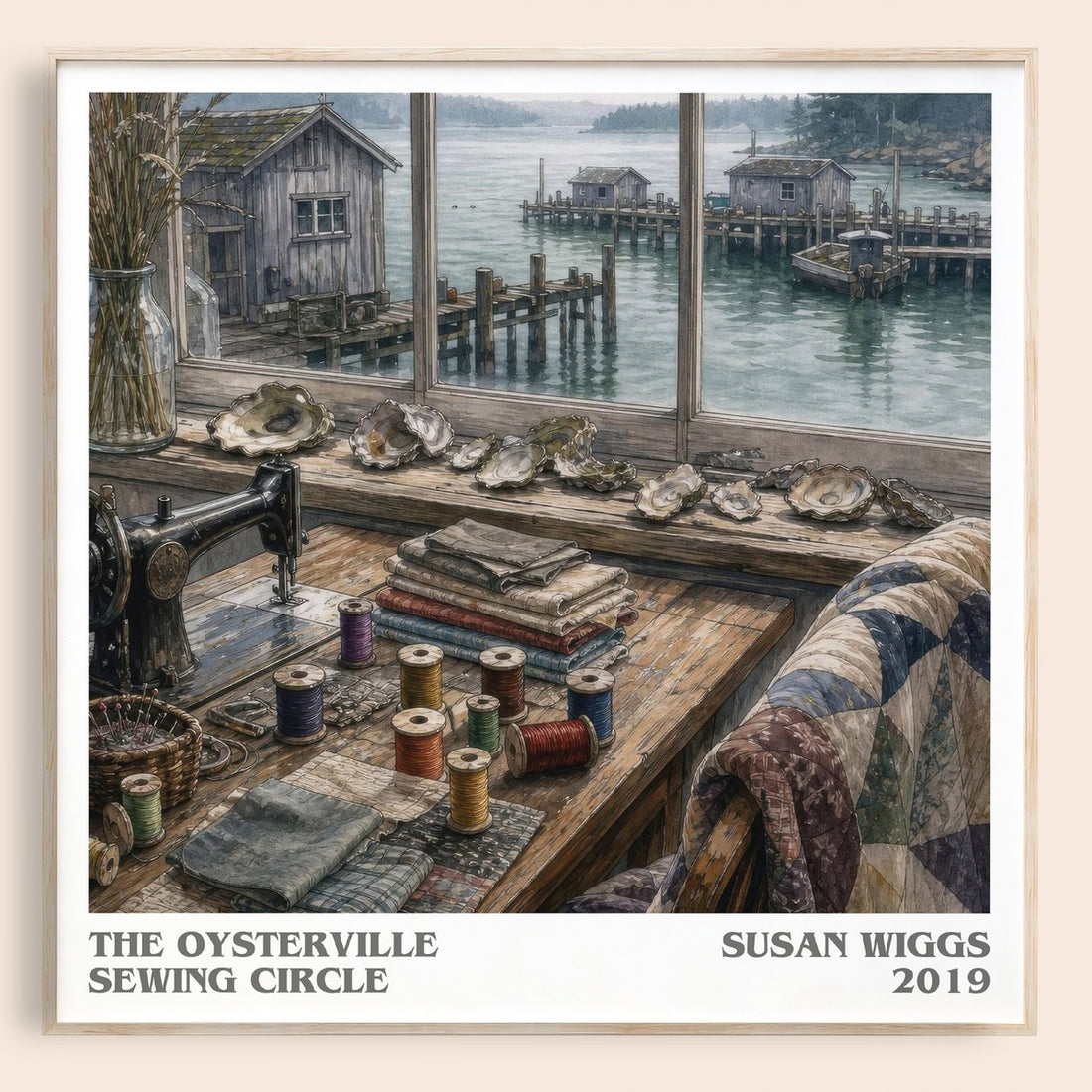 The Oysterville Sewing Circle literary book poster by Susan Wiggs – framed literary art print