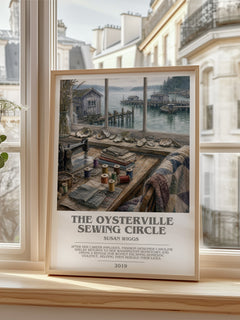 The Oysterville Sewing Circle bookish poster colour and style options – Susan Wiggs book art