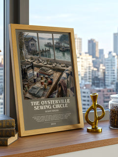 The Oysterville Sewing Circle bookish print framed by window – literary home decor