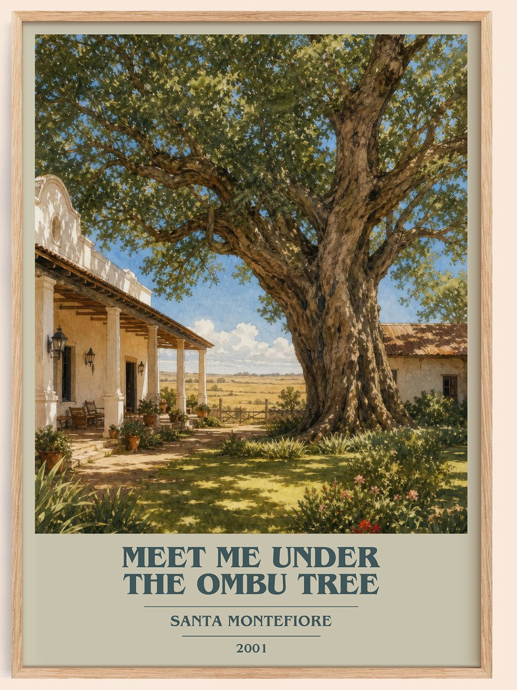 Meet Me Under the Ombu Tree book cover book poster by Santa Montefiore – framed literary art print