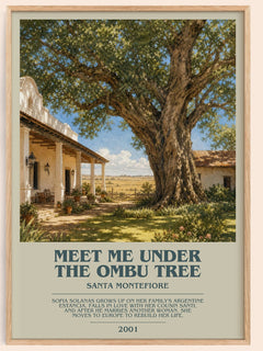 Meet Me Under the Ombu Tree bookish book poster by Santa Montefiore – framed literary art print