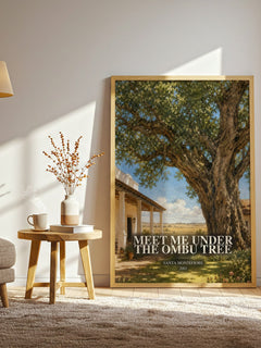 Meet Me Under the Ombu Tree watercolour print in frame leaning in hallway – romance wall art