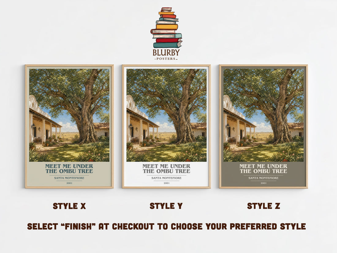 Meet Me Under the Ombu Tree book cover print in frame leaning in hallway – romance wall art (mockup)