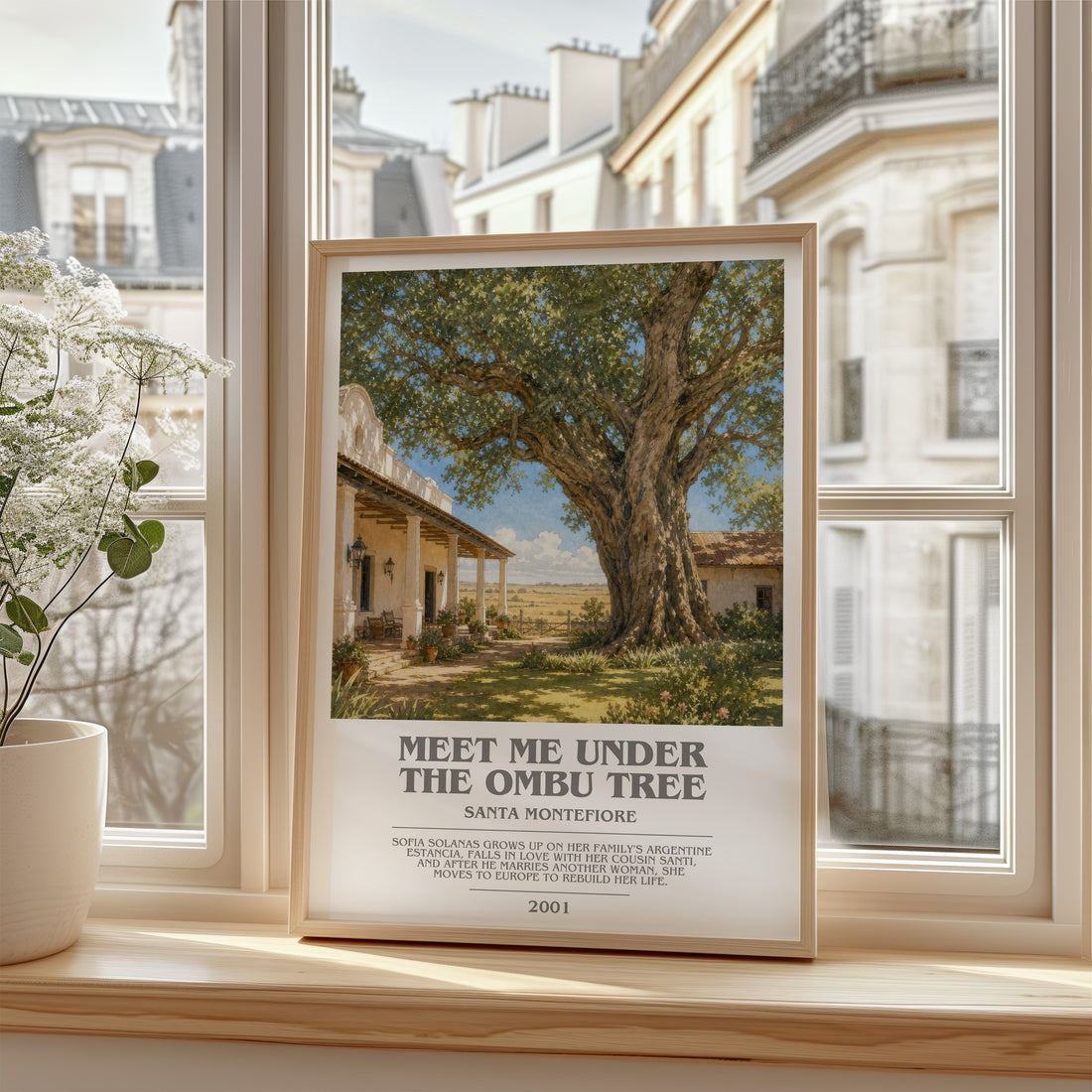 Meet Me Under the Ombu Tree bookish poster colour and style options – Santa Montefiore book art