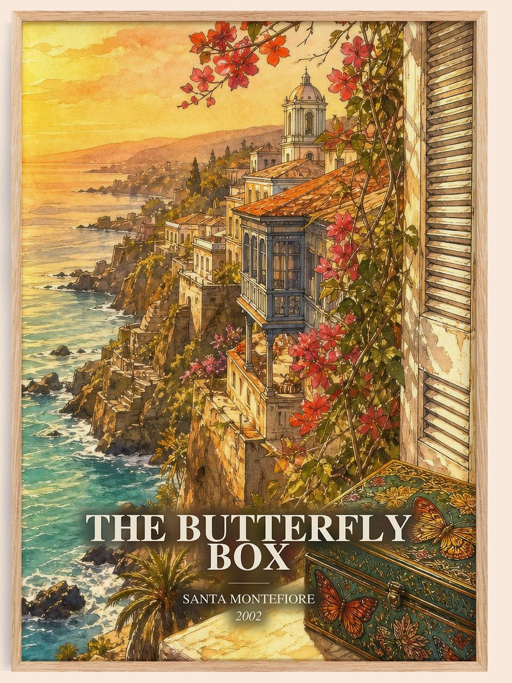 The Butterfly Box watercolour book poster by Santa Montefiore – framed literary art print