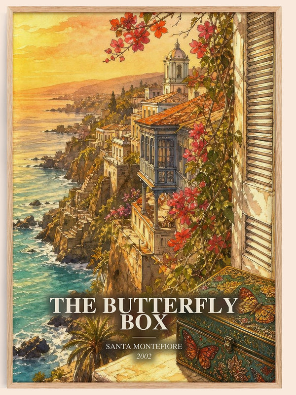 The Butterfly Box watercolour book poster by Santa Montefiore – framed literary art print