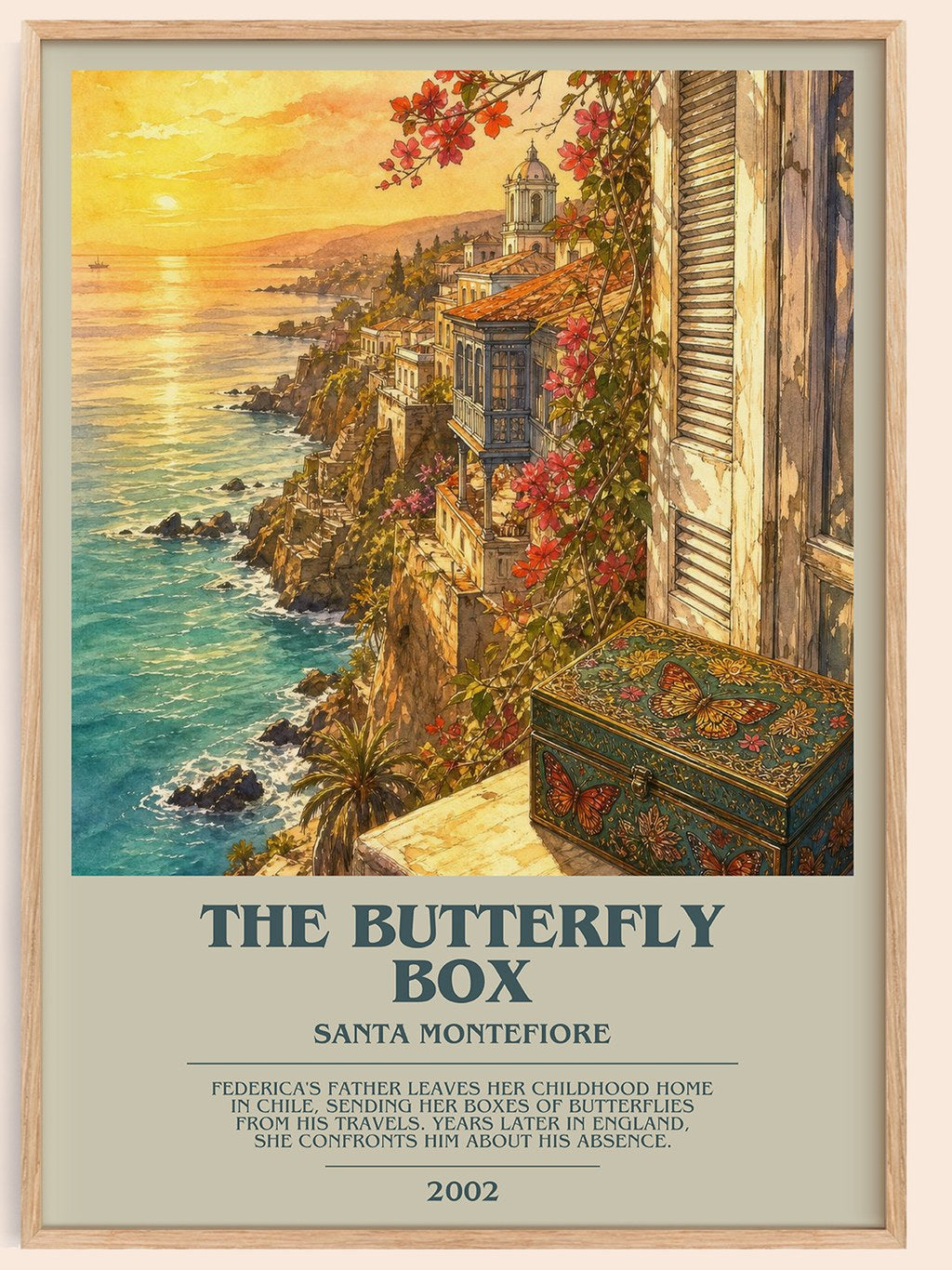 The Butterfly Box bookish book poster by Santa Montefiore – framed literary art print