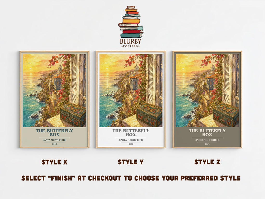 The Butterfly Box book cover print in frame leaning in hallway – romance wall art (mockup)
