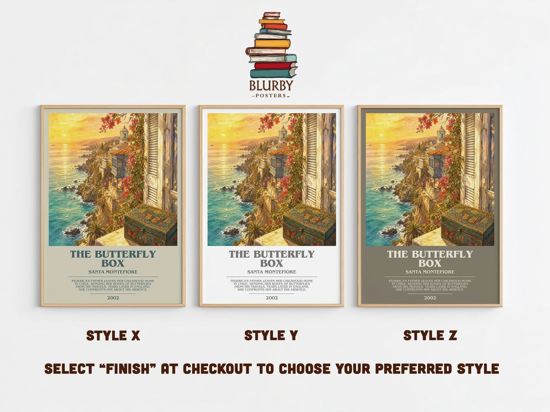 The Butterfly Box bookish print in frame leaning in hallway – romance wall art (mockup)