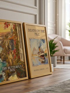 The Butterfly Box watercolour print framed by window – literary home decor