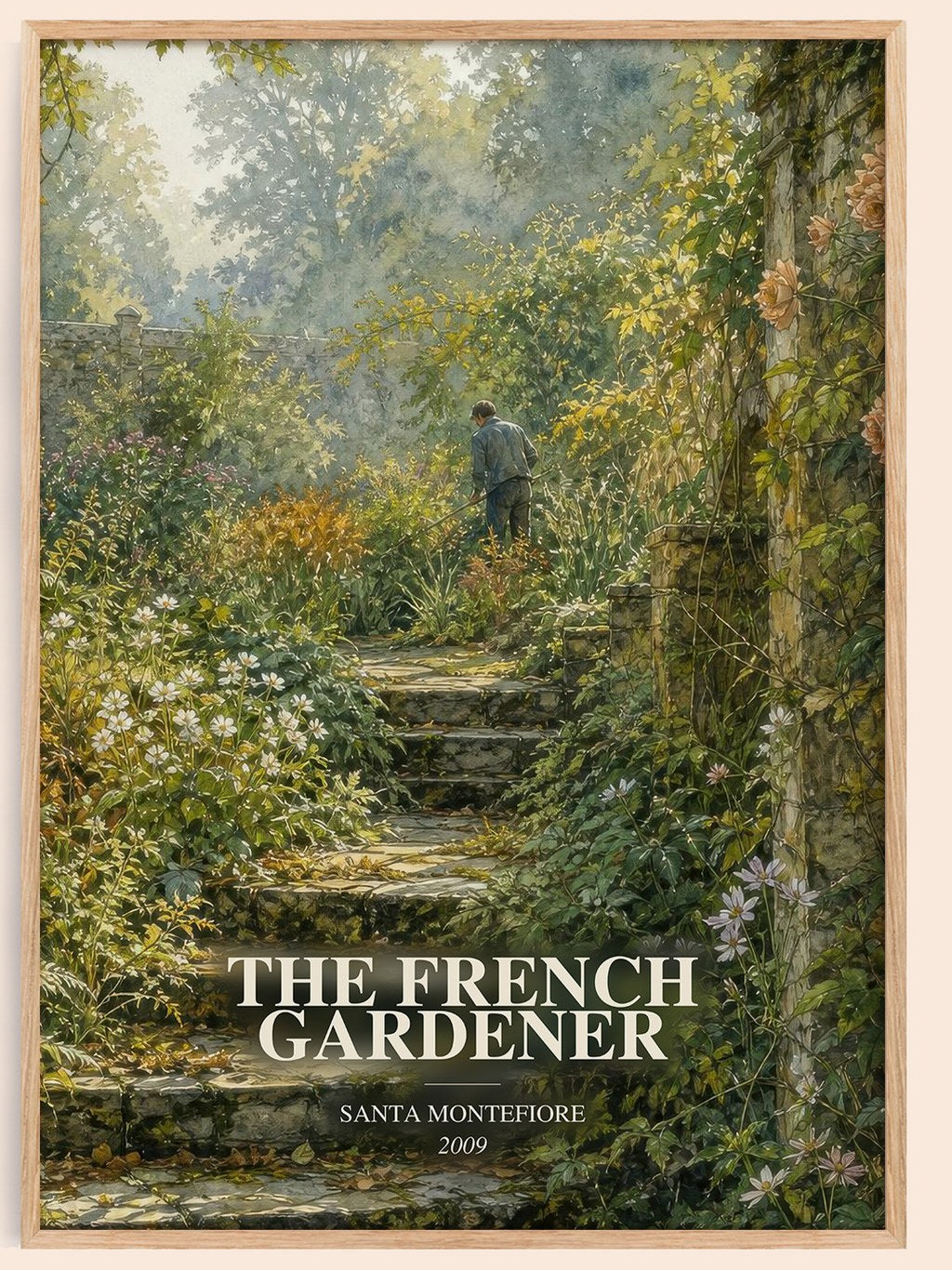 The French Gardener watercolour book poster by Santa Montefiore – framed literary art print