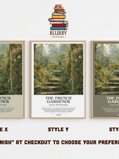 The French Gardener bookish print in frame leaning in hallway – contemporary fiction wall art