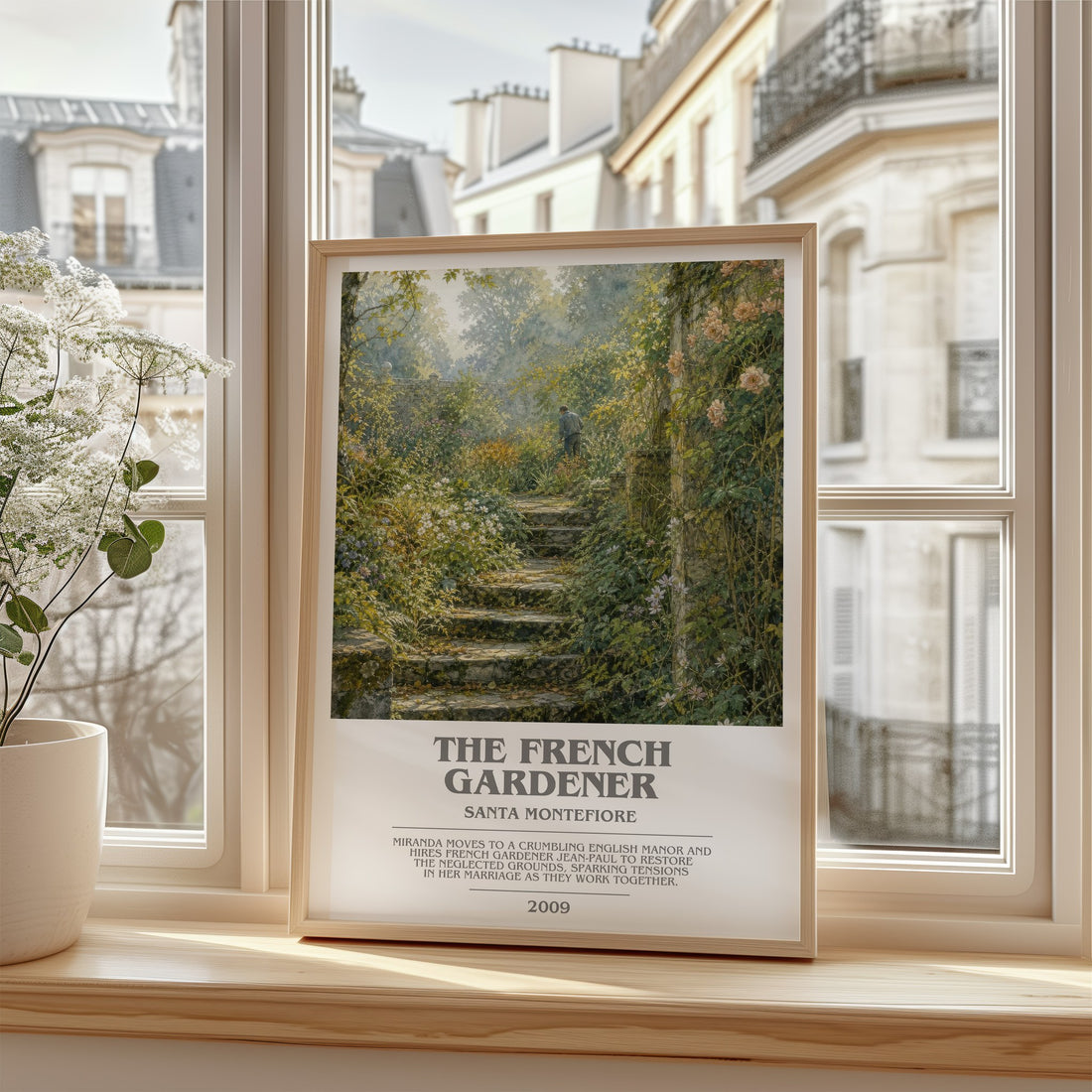 The French Gardener bookish poster colour and style options – Santa Montefiore book art