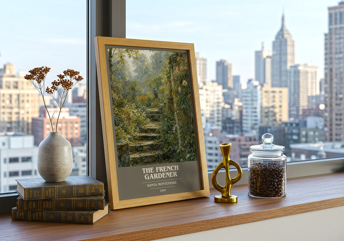The French Gardener book cover print framed by window – literary home decor