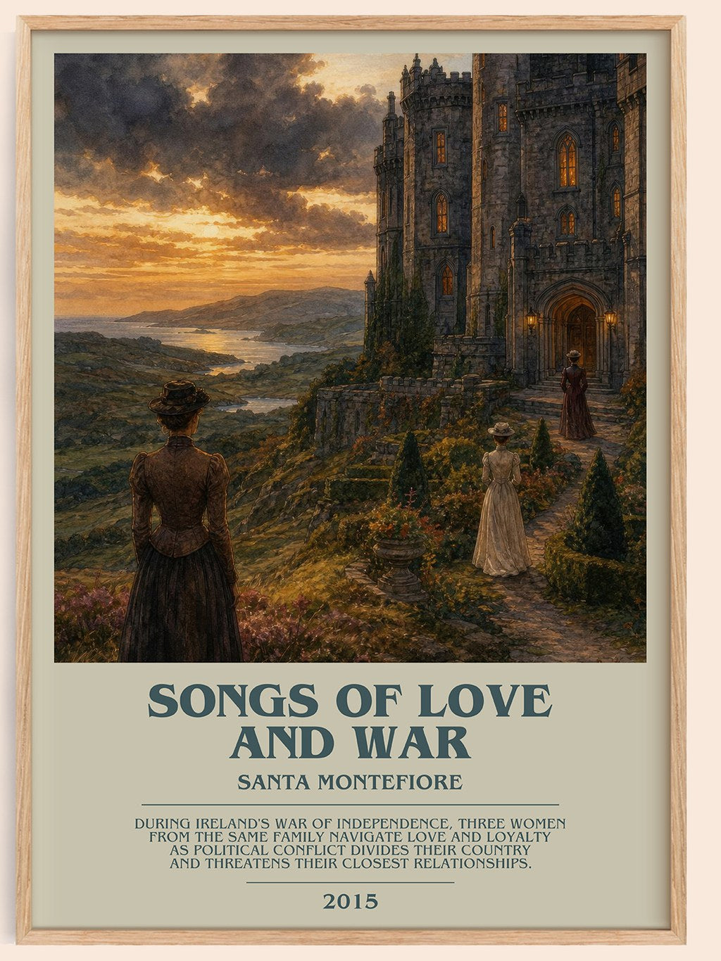 Songs of Love and War bookish book poster by Santa Montefiore – framed literary art print