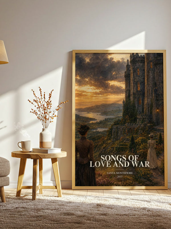 Songs of Love and War watercolour print in frame leaning in hallway – historical fiction wall art