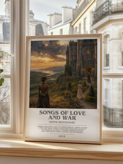 Songs of Love and War bookish poster colour and style options – Santa Montefiore book art