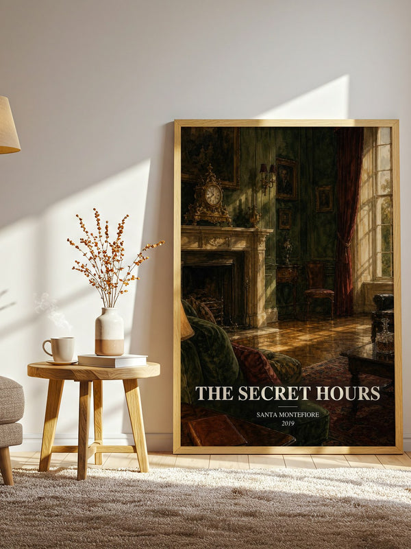 The Secret Hours watercolour print in frame leaning in hallway – historical fiction wall art