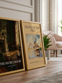 The Secret Hours watercolour print framed by window – literary home decor