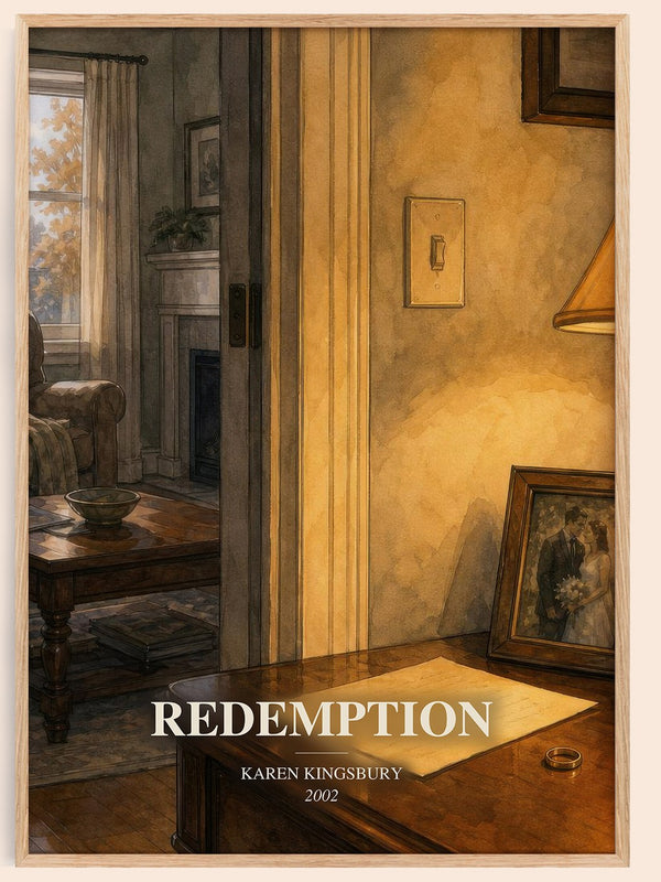 Redemption watercolour book poster by Karen Kingsbury – framed literary art print