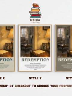 Redemption bookish print in frame leaning in hallway – contemporary fiction wall art
